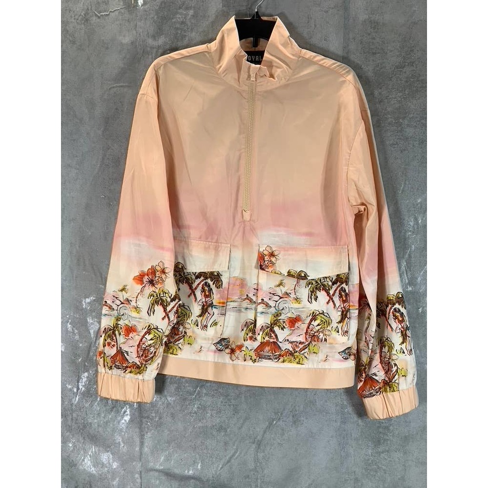 Royalty By Maluma Men's Coral Island Print Half-Zip Lightweight Jacket SZ L